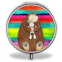 IMLONE Pill Organizer, Customized Bear Hug Toy Pill Boxes with 3 Components and Mirror for Travelling and Daily Needs