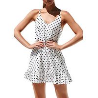 Mlide Dot Printed Ruffled Sling Dress,7 colours,Women Sexy V-Neck Sleeveless Loose Hem Mini Dress(White,X-Large)