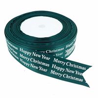 Merry Christmas & Happy New Year Green Ribbon for Gift Wrapping Decoration, 1 inch Wide, 25 Yards Length