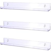 Sooyee 3 Pack 15 Inch Acrylic Invisible Kids Floating Bookshelf for Kids Room,Modern Picture Ledge Display Toy Storage Wall Shelf,Clear