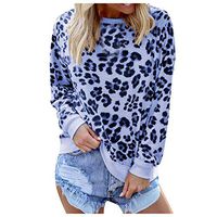 HNTDG Leopard Print Tops for Women Casual Long Sleeve Round Neck Tunic Comfy Blouse Tops T Shirt Purple
