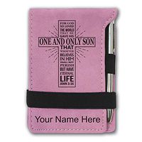 Mini Notepad, Bible Verse John 3:16, Personalized Engraving Included (Pink)