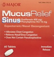 [2 Pack of 60] Mucus Relief PE Generic for Mucinex Sinus Congestion IR Tablets 60 Count
