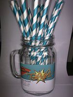 Dark Aqua Candy Striped, Vintage Paper Drinking Straws 25 ct. - Twilight Parties