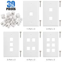 Glarks 30 Pack 1/2/3/4/6 Port White Keystone Wall Plate with Screw and 30Pcs Standard Size Keystone Jack Insert