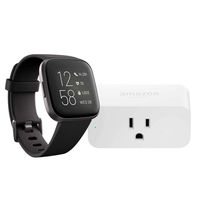Fitbit Versa 2 Smartwatch (Black/Carbon) with Amazon Smart Plug Bundle