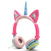 Unicorns Cat Ear Headphones with Glowing Light,Foldable Adjustable Wired Unicorns Headphones 85db Volume Limited Kids On/Over-Ear Headphones for School,Birthday Gifts