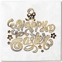Easter Eggs Gift Pack 50 Napkins White - Gold Foil Cocktail