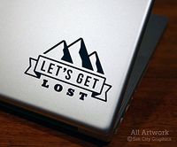 Let's Get Lost (with Mountains) - Laptop Decal, Tablet Decal (4 inches wide, Custom Color)