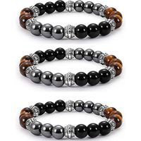 Haishell 3 Pcs Magnetic Bracelet With Tiger Eye Black Matte Stone Men Women Healing Energy Bracelet
