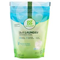 Grab Green Natural 3 in 1 Laundry Detergent Pods, Fragrance Free, Organic Enzyme-Powered, Plant & Mineral-Based, Free & Clear/Unscented, 24 Loads (6 Pack)