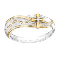 Rubyyouhe8 Ring&with God All Things are Possible Lady Dual Color Faux Amethyst Cross Floral Ring Ring for Women Fashion Unisex Jewelry Accessories (Silver + Golden US 10)