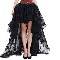 EDC Women's Black Floral Lace Asymmetrical Victoria Gothic Long Maxi Skirt Party Wedding Party Skirts (M, Black)