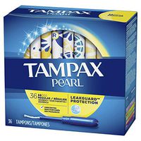 Tampax Pearl Tampons Regular Absorbency with LeakGuard Braid, Unscented, 36 Count