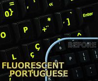 Glowing fluorescent Portuguese keyboard stickers