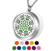 HOUSWEETY Aromatherapy Essential Oil Diffuser Necklace-Stainless Steel Locket Pendant,11 Refill Pads(Engraving)