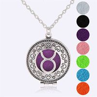 Zodiac Sign Taurus Pendant Necklace for Aromatherapy Essential Oil Fragrance Diffuser Pendant Locket Jewelry Chain Copper Perfume Necklace with 5 Refill Pads