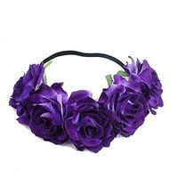 Women Girl Hawaiian Stretch Rose Flower Headband Floral Crown for Garland Party,Photo Props,Wedding Bridal Headpiece