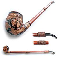 Exclusive Long Tobacco Smoking Pipe Decorated Inlaid "ANCHOR" Engraved + Pouch ! (2)