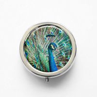 RhyNSky Animal Peacock Mini Portable Pocket Pill Box Case Holder for Purse, 3 Compartments, Silvery, FS215