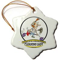 3dRose orn_103043_1 Funny Worlds Greatest Cleaning Lady Cartoon-Snowflake Ornament, 3-Inch, Porcelain