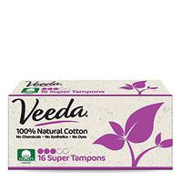 Veeda 100% Natural Cotton Applicator Free Tampons Super Absorbent Comfort Digital Super Tampons Chlorine Toxin and Pesticide Free, 16 Count