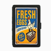 Perfection In Style Black Color Metal Cigarette Case D-253 Fresh Eggs Farm Raised