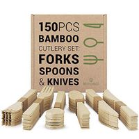 Lilimpact - Disposable Bamboo Utensils, Forks, Spoons, Knives Wooden Cutlery Set | Natural Compostable, Eco-Friendly, Biodegradable Replacements (150 Count - 50 Forks, 50 Spoons, 50 Knives)