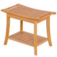 24" Practical Bamboo Shower Bench Curving Seat Slatted Design W/Bottom Storage Shelf