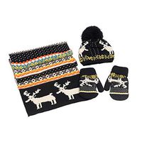 Theoylos Women's Christmas Scarf Wool Knit Scarf Gloves Hat Three-Piece Ladies Winter Warm Shawl Wraps 3PCS Black