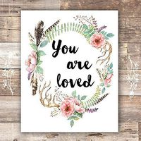 You Are Loved Floral Wreath Art Print - Unframed - 8x10