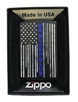 Zippo Custom Lighter -"We Bleed Blue" Blue Line Police Flag Support - Black Matte