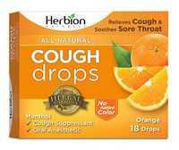 Herbion Naturals Cough Drops with Natural Orange Flavor, 18 Drops, Oral Anesthetic - Relieves Cough, Throat, Bronchial Irritation, Soothes Sore Mouth, For Adults and Children