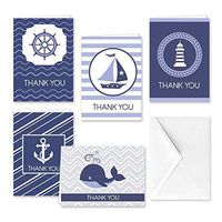 Paper Frenzy Coastal Nautical Thank You Note Cards and White Envelopes - 25 pack