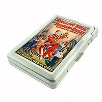 Perfection In Style Metal Cigarette Case with Built in Lighter Vintage Circus Design 010