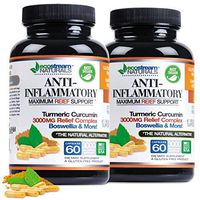 (Pack of 2 Value) Natural Advanced Anti-Inflammatory Pain Relief by Ecostream Naturals for Joints, Swelling and Stiffness with Turmeric, Curcumin, Enzymes and Boswellia - Vegetarian, Gluten Free