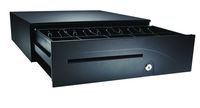 APG T320-BL1616-U6 Heavy-Duty Adjustable Cash Drawer with MultiPRO 320 Interface, 24V, 16" x 4.9" x 16.8", Black