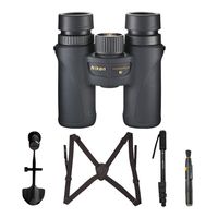 Nikon 8x30 Monarch 7 Binoculars (Black) Bundle with Tripod Adapter, 62" Monopod, Caddy Binocular Harness, Lenspen Cleaning System