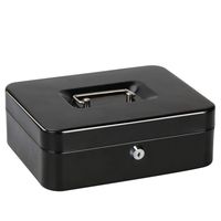Jssmst Locking Large Metal Cash Box with Money Tray,Lock Box,Black