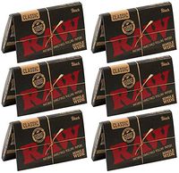6 Pk Raw Classic Black Single Wide Double Feed Ultra Thin Rolling Papers - 3219