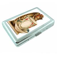 Perfection In Style Metal Silver Cigarette Case Vintage Cat Design 002