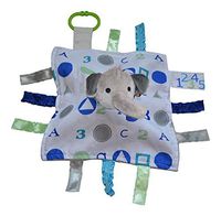 Baby Sensory, Educational & Teething Closed Ribbon Tag Lovey Blanket with Security Plush: 10"X10" (Blue Elephant)