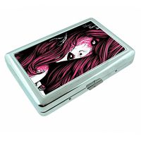 Red Head Girl Tattoo Rose Em1 Hip Silver Cigarette Case Id Holder Metal Wallet 4" X 2.75" RFID Protection