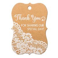 Summer-Ray 50pcs White Lace Little Violin Thank You for Sharing Our Special Day Wedding Favor Brown Kraft Gift Tags