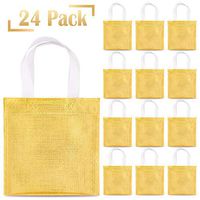 Whaline 24 Pieces 8''x8'' Non-Woven Small Party Bags, Gift Bags, Reusable Candy Goodie Bags, Flat Bag,Glossy Tote Bags, DIY Craft Bags for Hoilday Event, Birthday (Golden)