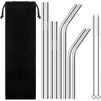 Aigemi Set of 8 Stainless Steel Metal Drinking Straws with Cleaning Brush for 30oz 20oz Tumbler Drinking Cups - Fits All Yeti Ozark Trail SIC & RTIC Tumblers (Set - 1)