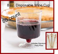 80 Count Disposable Wine Glasses 8 oz Plastic Clear Heavyweight 1-Piece Upscale
