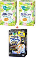 Kao Laurier Sanitary Pads Set - Sanitary Napkins Clean Skin Guard Day with Wings 205mm-22 Count X 2 Pack (44 Count) & Speed+ Ultra-Absorbent Guard 400mm, Made in Japan (Regular x 44 & Super x 12)