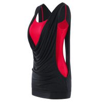 POTO 2PCS Womens Summer Solid Tank Tops Sleeveless Hollow Out Camis+Vest Set Tops Blouse Red