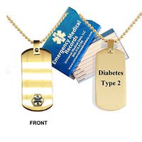 Diabetes Type 2 Medical Alert ID Dog Tag Pendant in Anodized Titanium